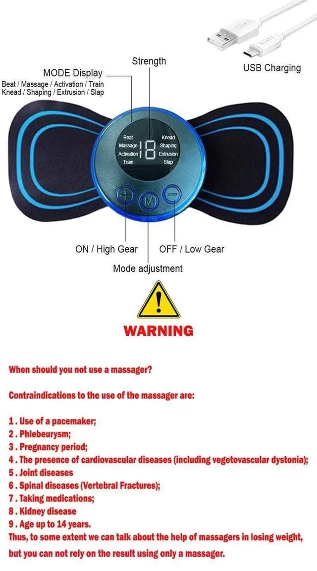 PowerRelief Mini Electric Massager — 8 Modes, 19 Levels, Full Body Relief