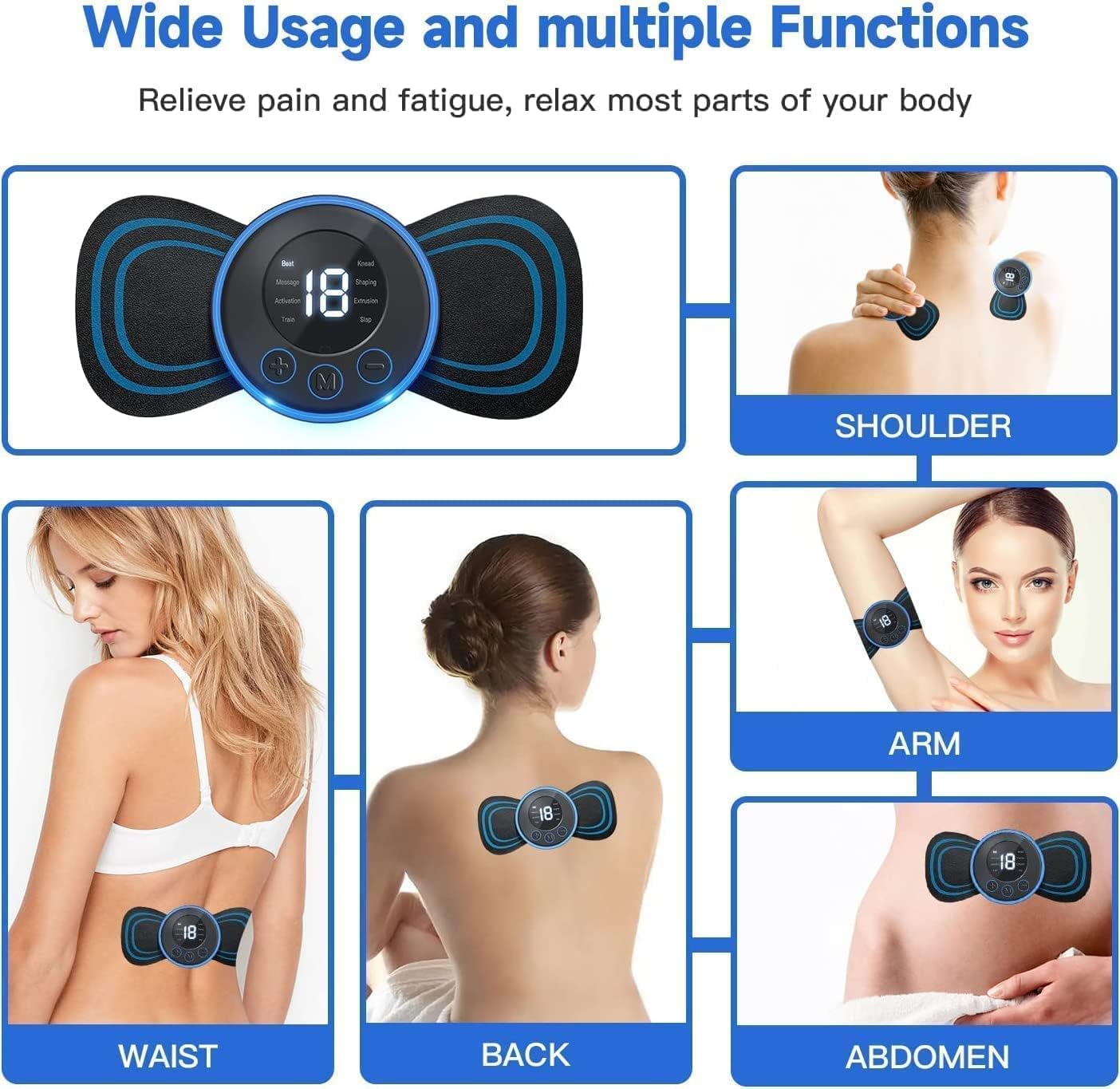 PowerRelief Mini Electric Massager — 8 Modes, 19 Levels, Full Body Relief