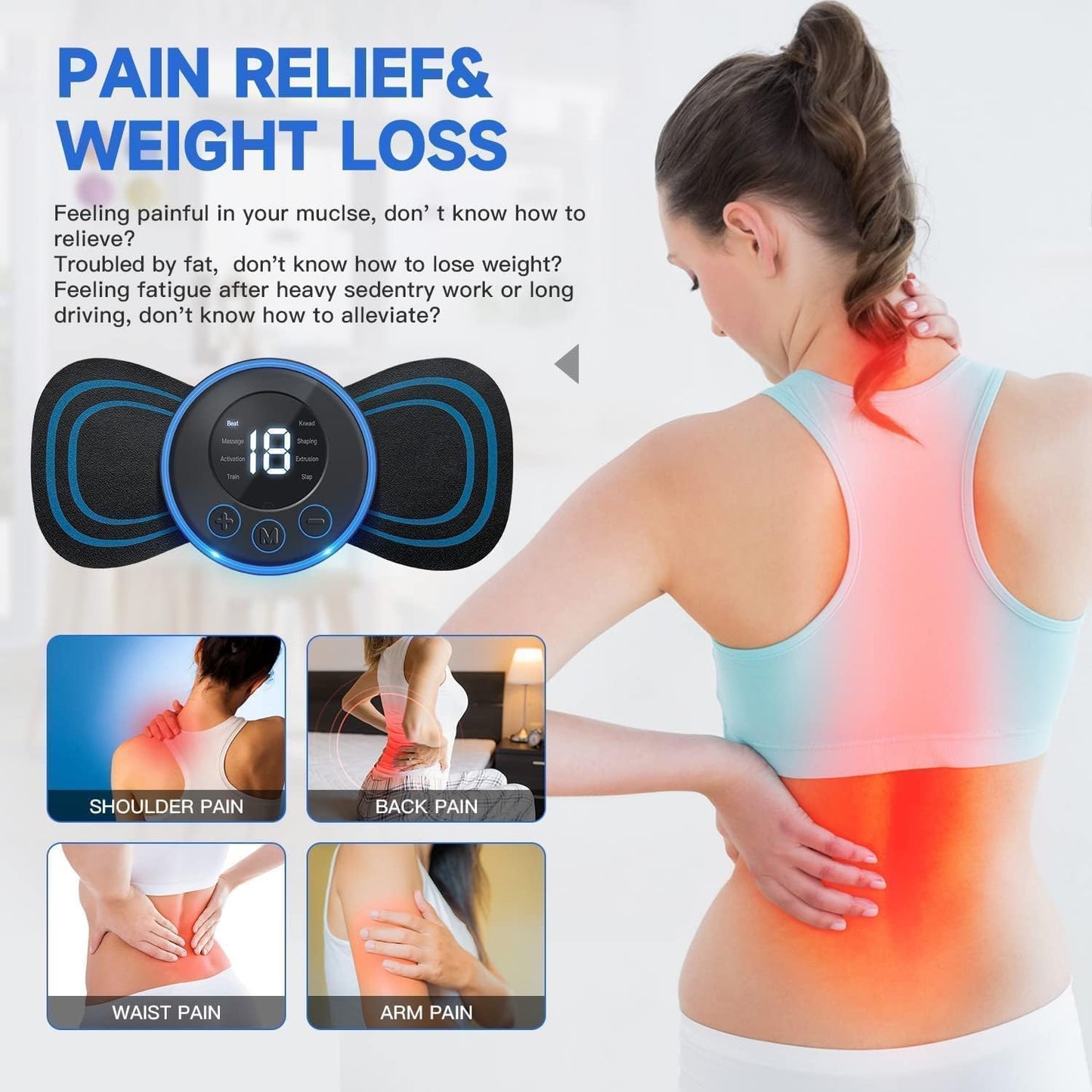 PowerRelief Mini Electric Massager — 8 Modes, 19 Levels, Full Body Relief